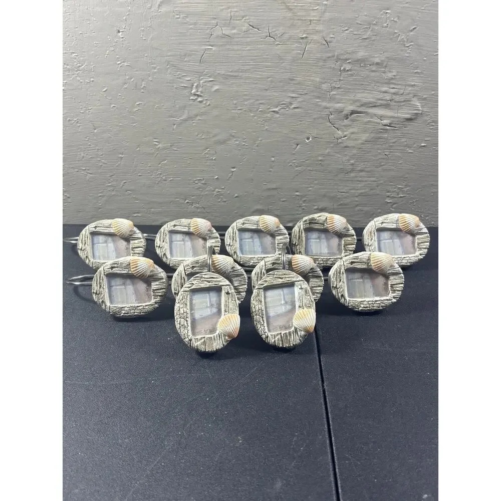 12 Lighthouse Drift Wood Shower Curtain Rings Seashell Bathroom Hooks Nautical J